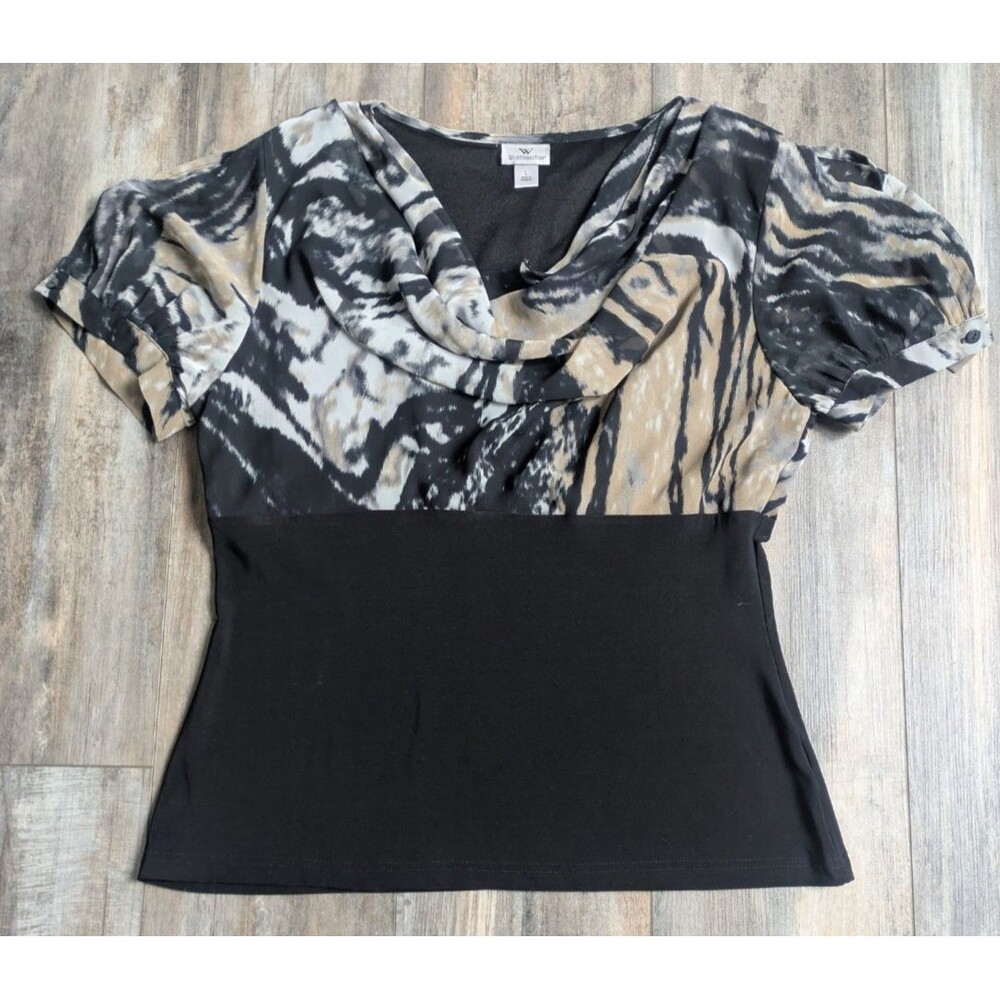 Vintage Worthington Blouse Women's Large Sheer Sleeves Draped Collar Y2K Top